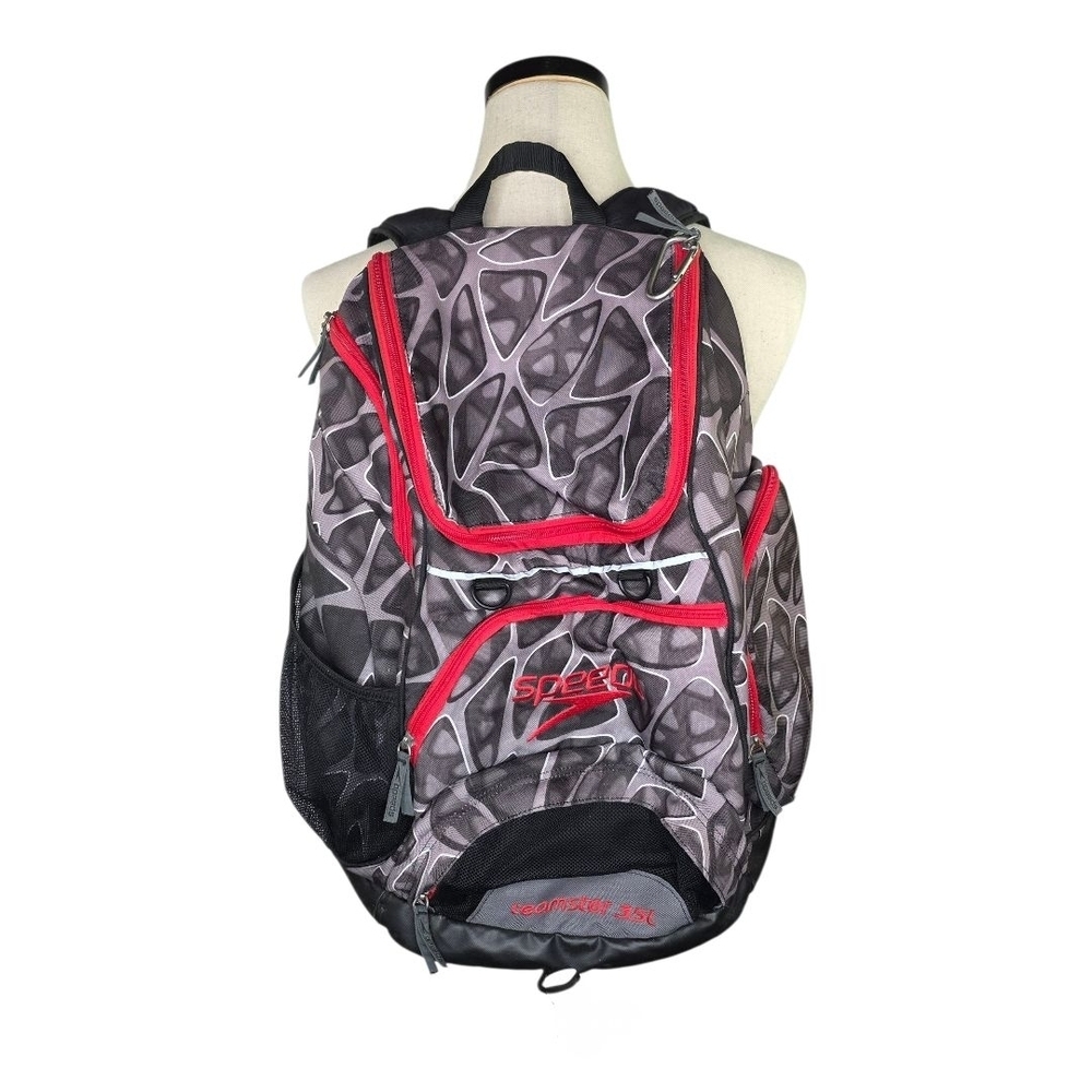 Speedo Teamster 35L Swim Backpack Black Gray Red Print Athleisure Sports Bag